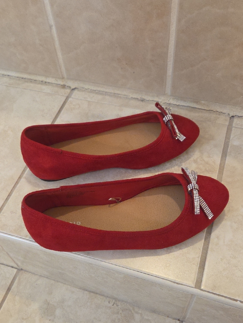 torrid Red Suede-Look Rhinestone Bow Ballet Flats